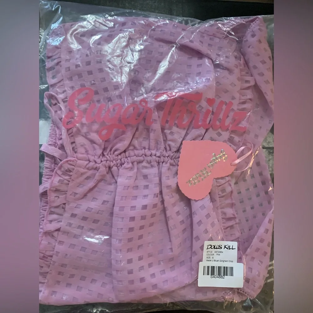 NWT Dolls Kills x Sugar Thrillz Made U Blush Gingham Crop Top Size Small - Picture 4 of 13